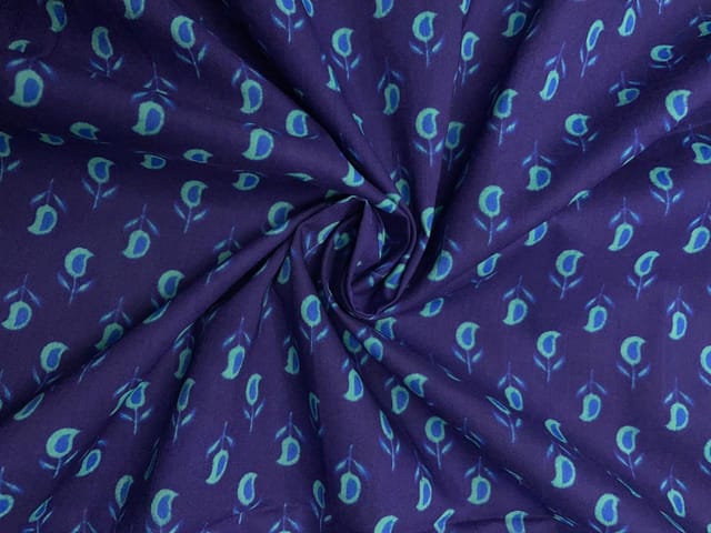 Navy Blue Abstract Cotton Cambric Modal Fabric