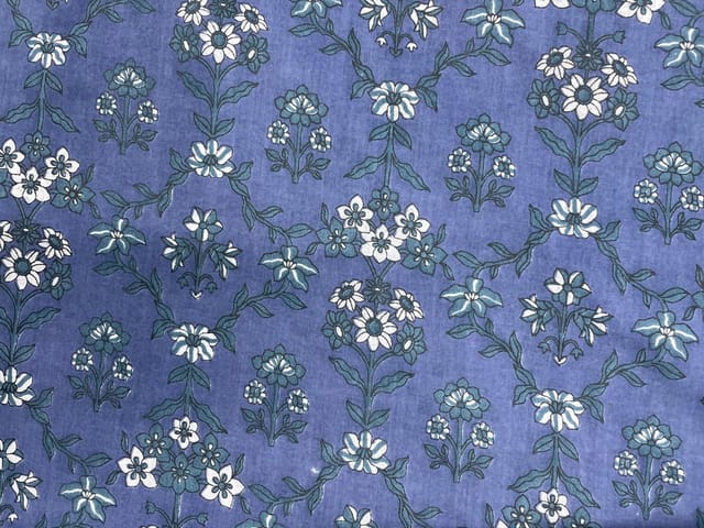 Greys Blue Floral Cotton Cambric Fabric