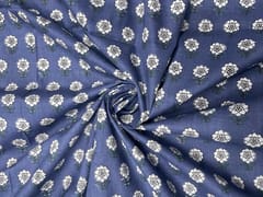 Greys Blue Floral Cotton Cambric Fabric