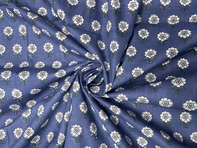 Greys Blue Floral Cotton Cambric Fabric