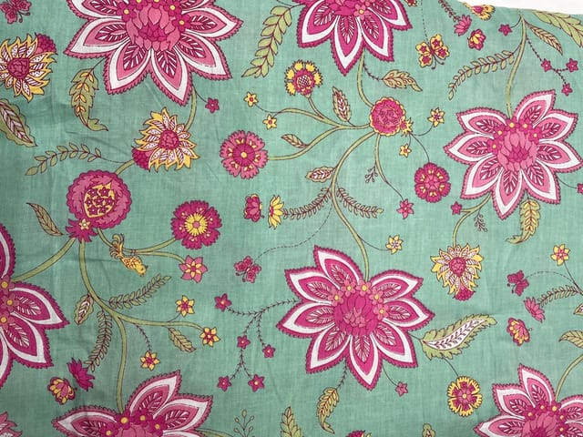 Sea Green Floral Cotton Cambric Fabric