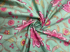 Sea Green Floral Cotton Cambric Fabric