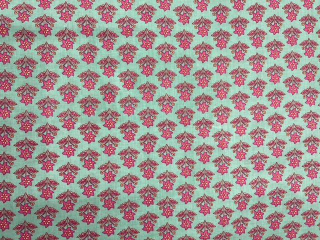 Sea Green Floral Cotton Cambric Fabric