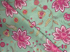 Sea Green Floral Cotton Cambric Fabric