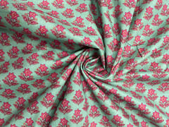 Sea Green Floral Cotton Cambric Fabric