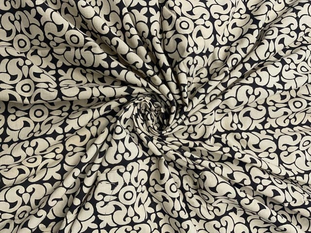 Black Abstract Cotton Cambric Dabu Fabric