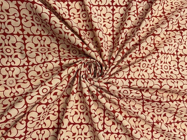 Red Abstract Cotton Cambric Dabu Fabric