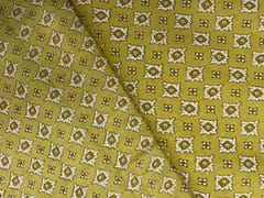 Olive Yellow Abstract Cotton Cambric Fabric