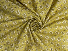 Olive Yellow Abstract Cotton Cambric Fabric