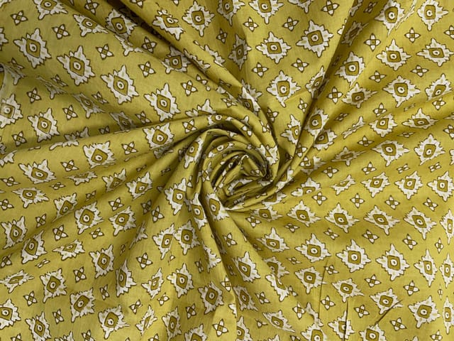 Olive Yellow Abstract Cotton Cambric Fabric