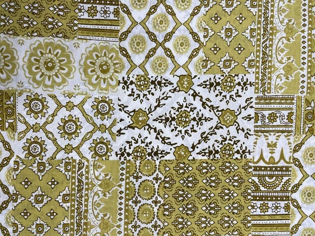 Olive Yellow Geometric Cotton Cambric Fabric