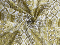 Olive Yellow Geometric Cotton Cambric Fabric