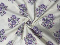 Cream Light Purple Floral Cotton Fabric