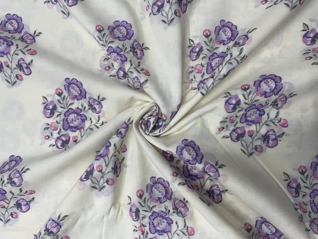 Cream Light Purple Floral Cotton Fabric