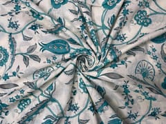 Cream Rama Green Leaves Floral Cotton Fabric