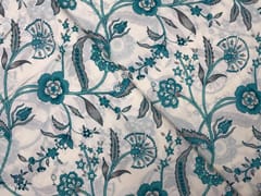 Cream Rama Green Leaves Floral Cotton Fabric