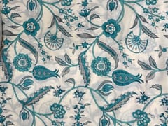 Cream Rama Green Leaves Floral Cotton Fabric