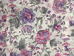 Cream Light Purple Floral Cotton Fabric