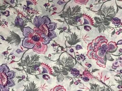 Cream Light Purple Floral Cotton Fabric