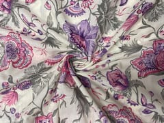 Cream Light Purple Floral Cotton Fabric