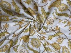 Cream Light Yellow Leaves Floral Cotton Fabric