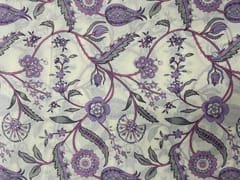 Cream Light Purple Leaves Floral Cotton Fabric