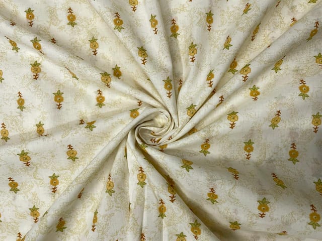 Cream Light Yellow Floral Cotton Fabric