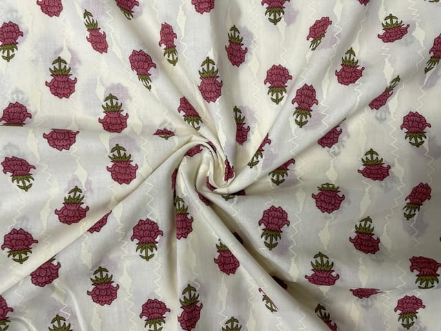 Onion Pink Whitefloral Cotton Fabric