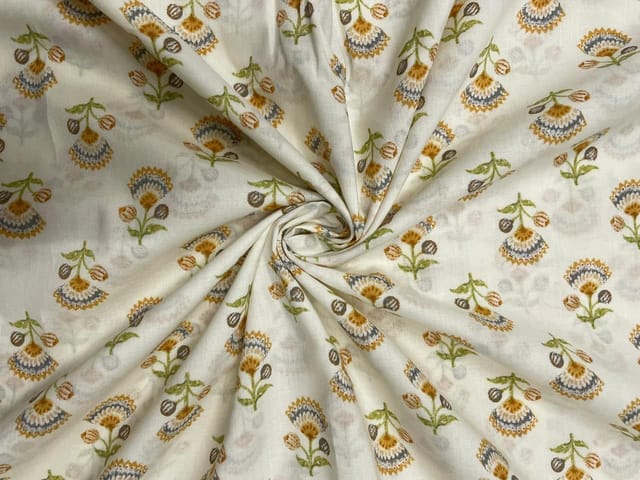 Cream Yellow Floral Cotton Fabric