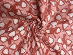 Peach White Floral Cotton Fabric