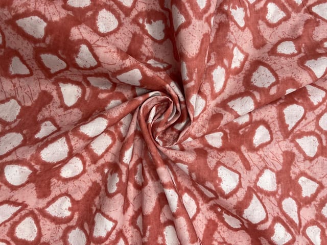 Peach White Floral Cotton Fabric