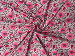 Beige Red Floral Cotton Cambric Fabric
