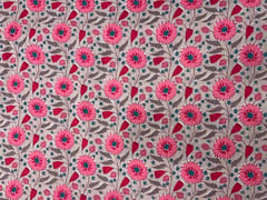 Beige Red Floral Cotton Cambric Fabric