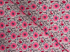 Beige Red Floral Cotton Cambric Fabric
