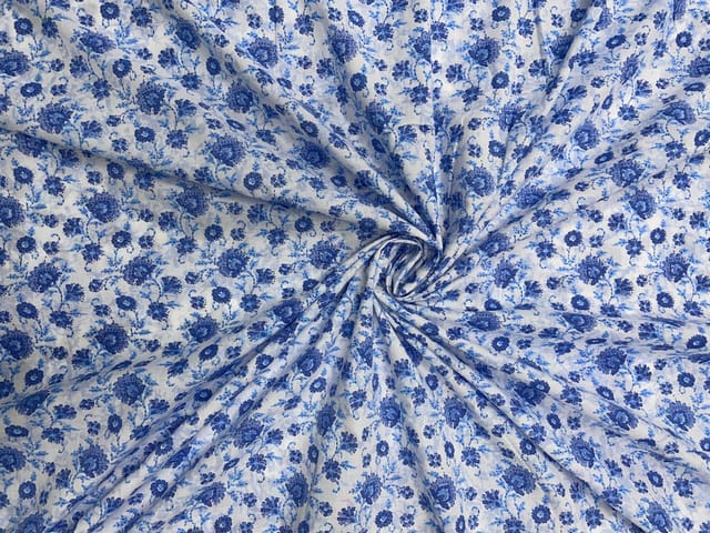 Light Blue White Floral Cotton Fabric