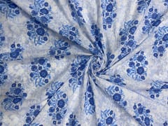 Light Blue White Floral Cotton Fabric