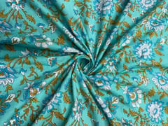 Sea Blue Floral Cotton Cambric Fabric