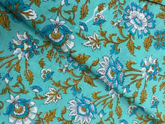 Sea Blue Floral Cotton Cambric Fabric