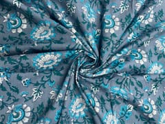 Grey Blue Floral Cotton Fabric