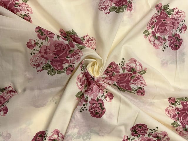 Onion Peach & White Floral Cotton Fabric