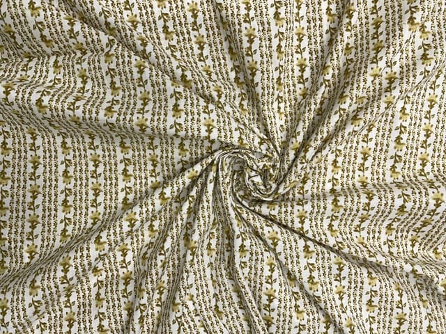 Dull Yellow White Stripes Cotton Fabric
