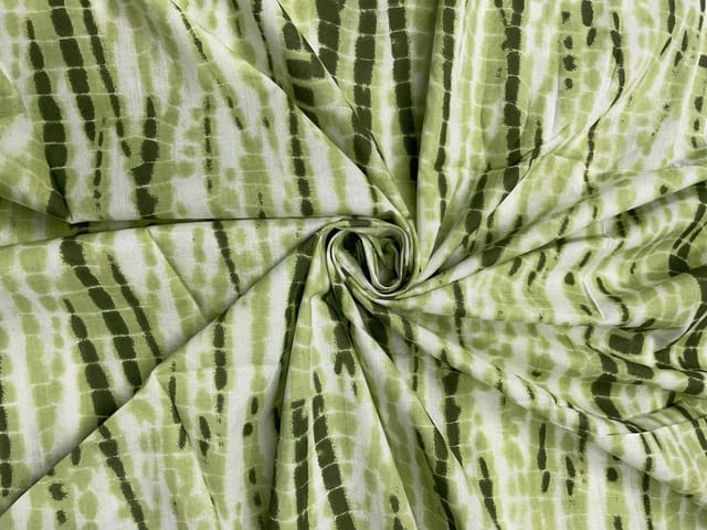 Light Green Stripes Shibori Cotton Fabric