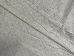 White Dyeable Geometric Georgette Embroidered Fabric
