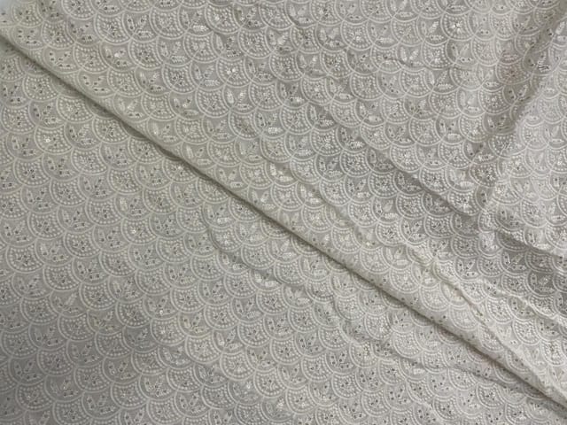 White Dyeable Geometric Georgette Embroidered Fabric