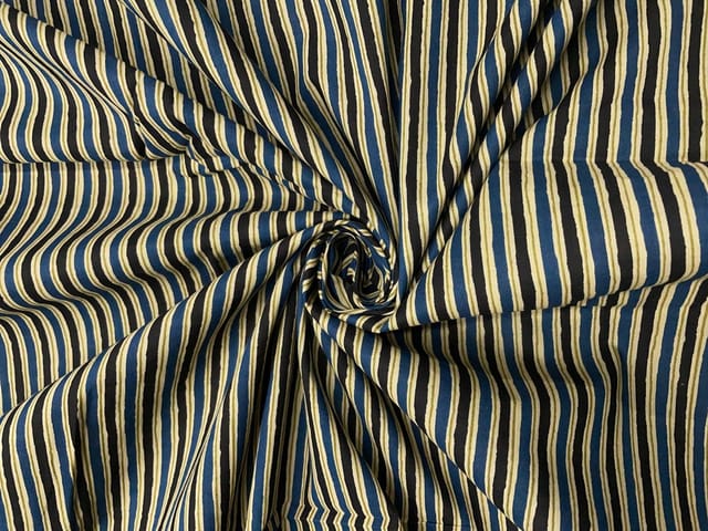 Blue & Black Stripes Cotton Fabric