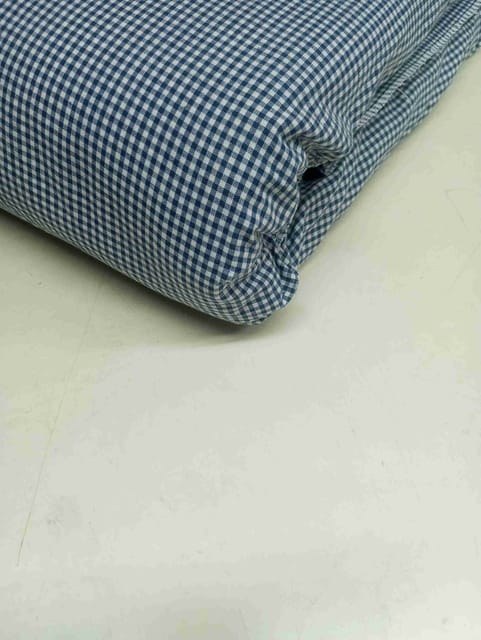 Blue Gingham Check Yarn Dyed Cotton Fabric