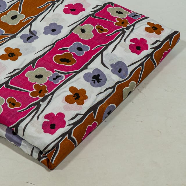 White Colour Cotton Cambric Printed Fabric