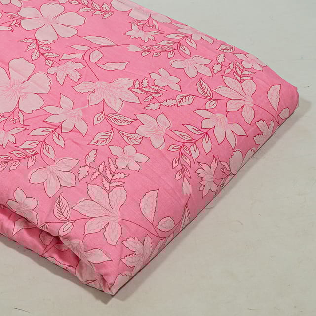 Pink Colour Cotton Cambric Printed Fabric
