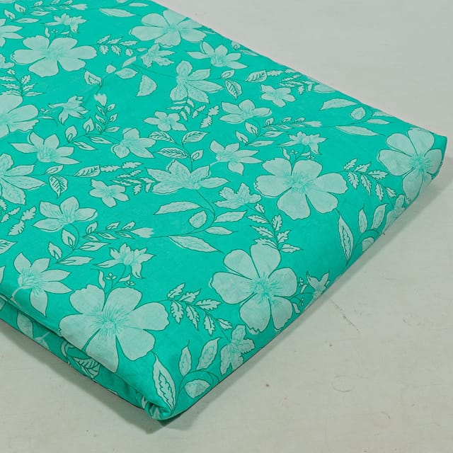 Sea Green Colour Cotton Cambric Printed Fabric