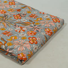 Grey Colour Cotton Cambric Printed Fabric